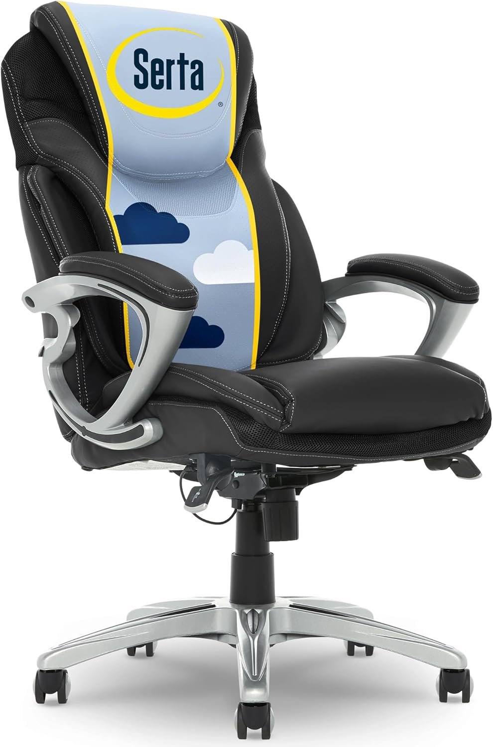 Serta Bryce Executive Office Chair – Ergonomic Computer DeskChair with Lumbar Technology – Adjustable Height – Memory Foam Body Pillows – 360° Swivel Rolling Base – Bonded Leather – Black