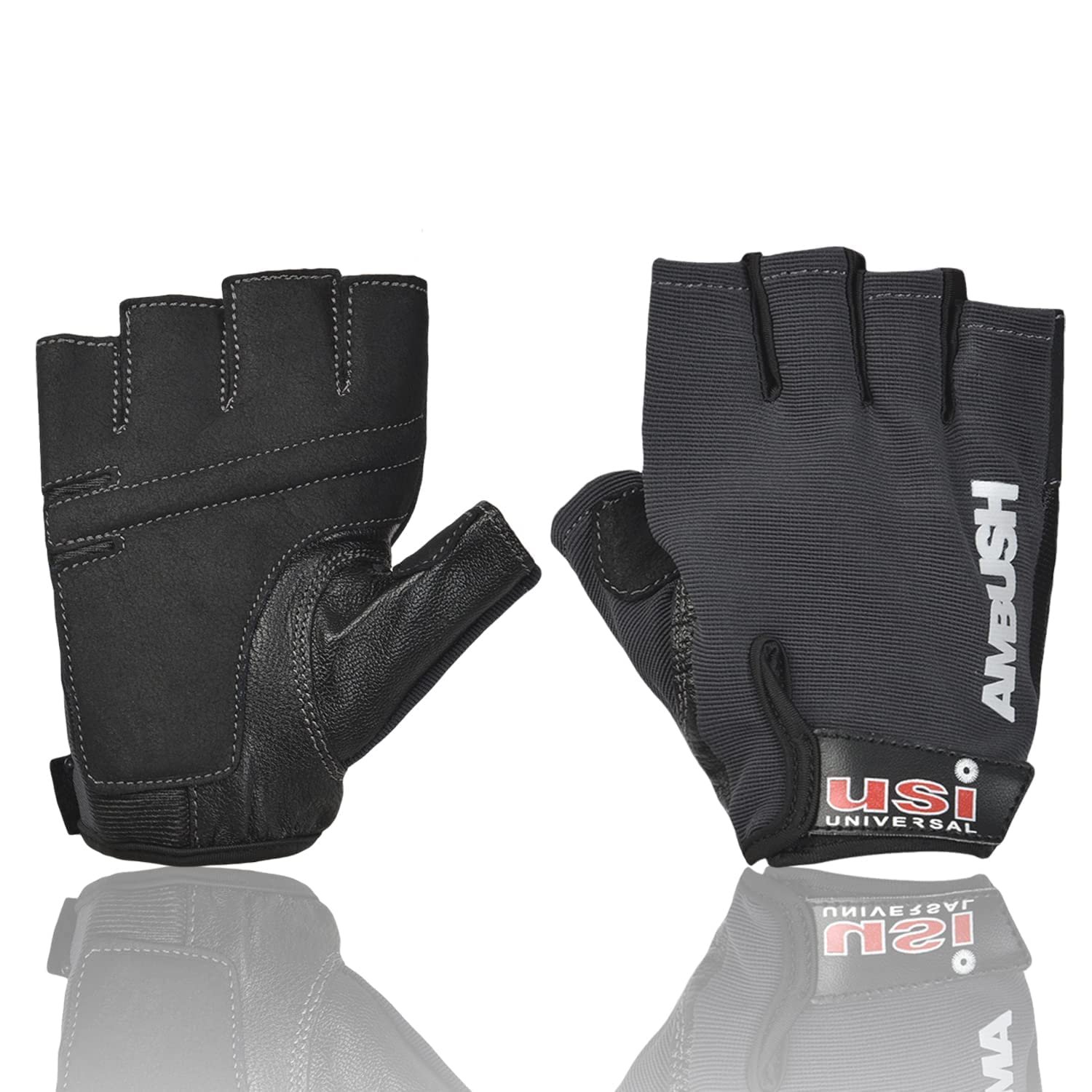 USI UNIVERSAL 733A Ambush Fitness Gym Gloves, Workout Powerlifting Gloves, Leather Polyester, Elastane Neoprene, Foam Construction, Suede Leather Palm (Small, Navy)