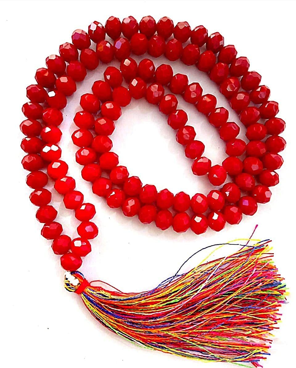 108+1 Beads 6mm Diamond Cut Red Agate Jap Mala for Surya/Ganpati/Durga/Gayatri/Mahalaxmi for Men and Women
