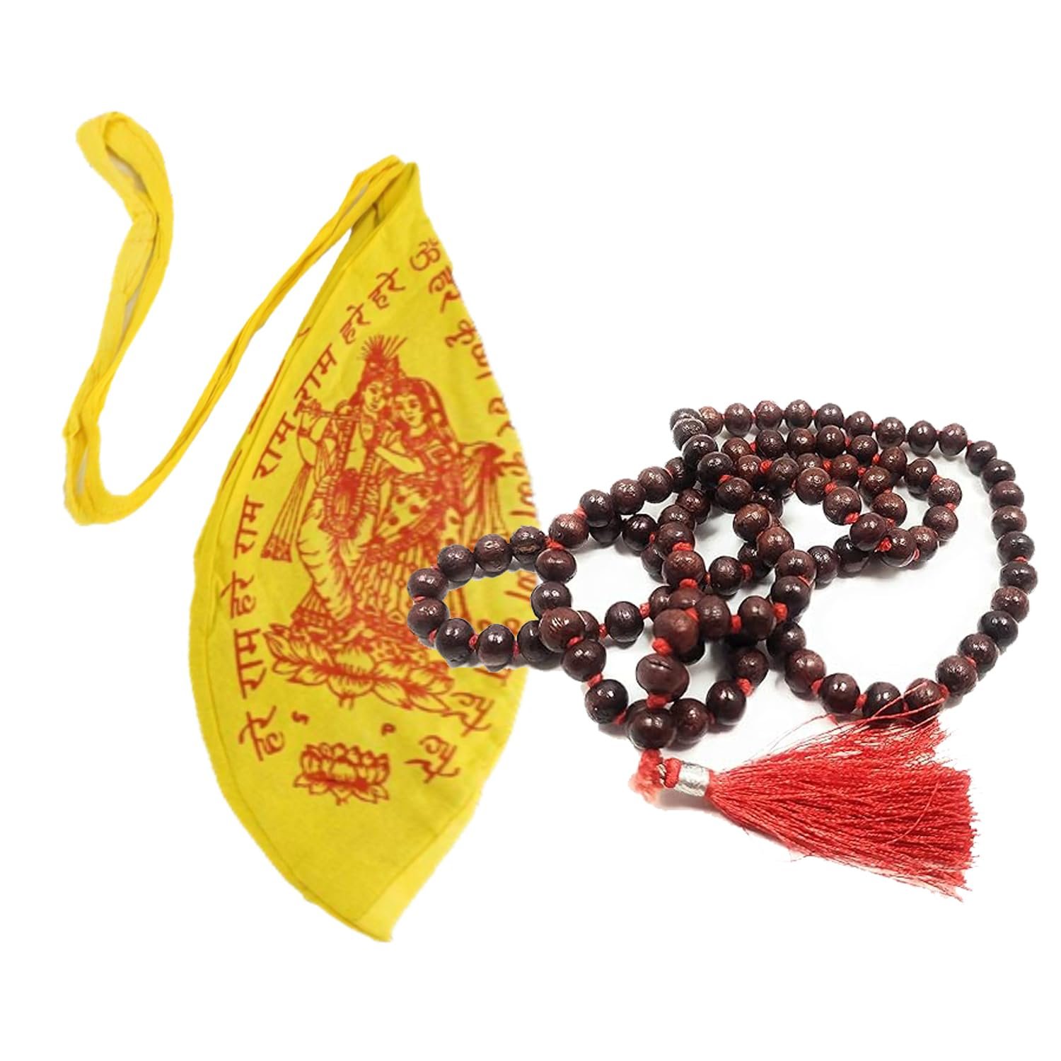 MAHESHWARAM Lal Chandan Mala 108+1 Beads with Jap Mala Bag, Gomukhi Gaumukhi Prayer Beads Bag – Ideal for Hare Rama Hare Krishna Chanting, Meditation, and Spiritual Practices