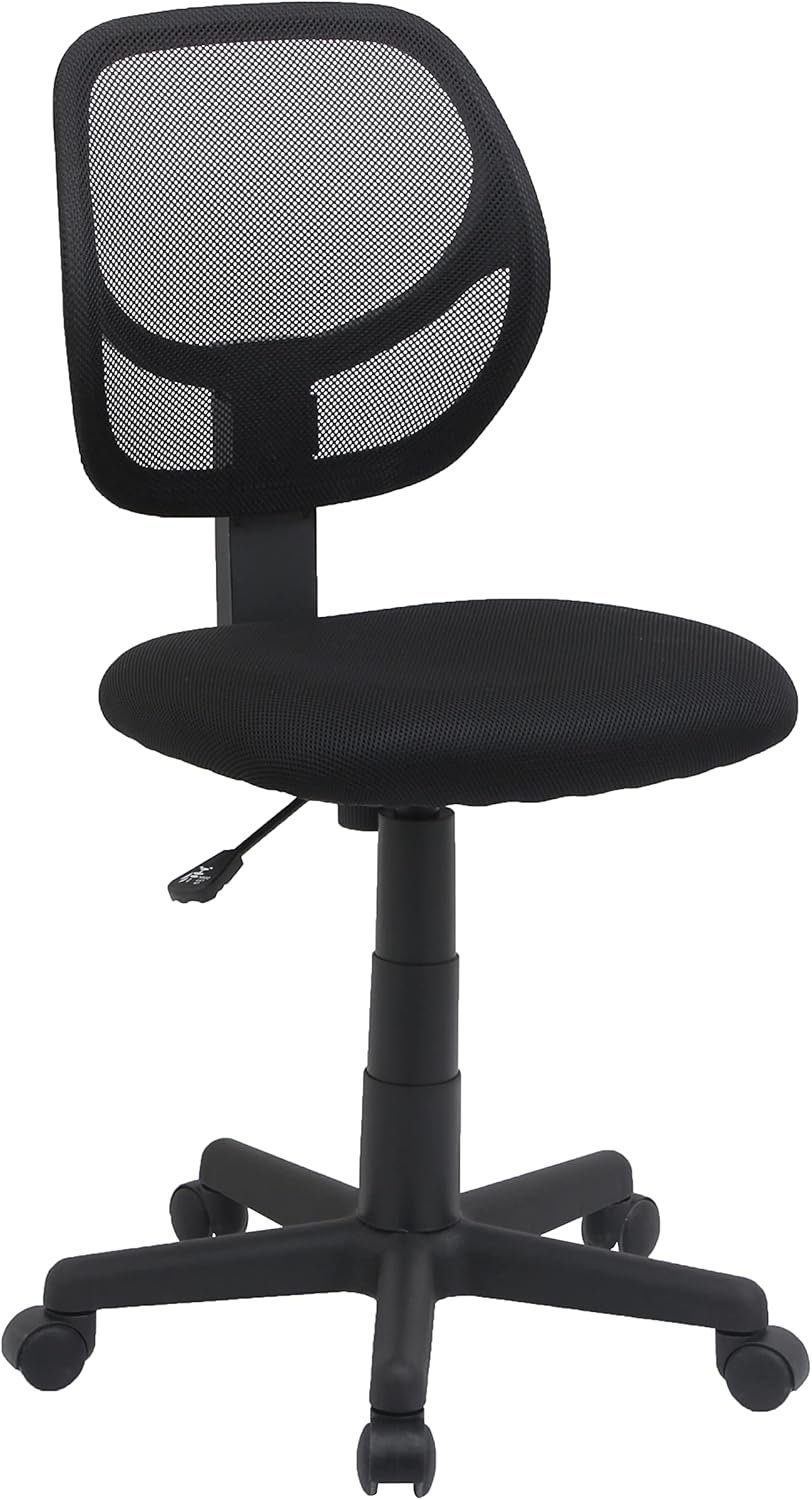 Amazon Basics Low Back Office Chair, Breathable Mesh, Height Adjustable, Padded Seat, Rolling Wheels, Swivel, Back Support, Sturdy, 21.25″ D x 22.5″ W x 38″ H, Black