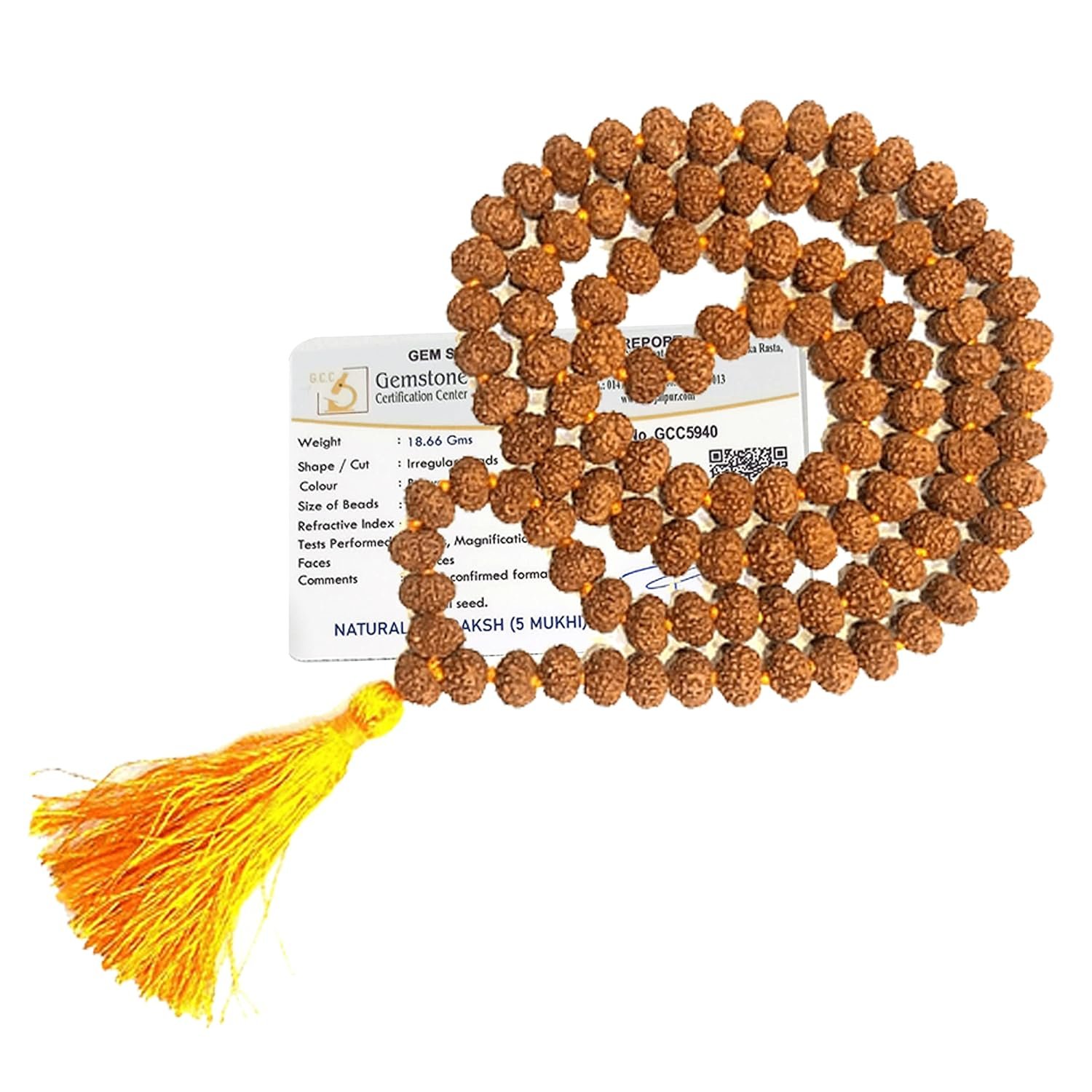 Vado 5 Mukhi Rudraksha Mala 108 Panchmukhi Beads with Certificate 6mm (Brown)