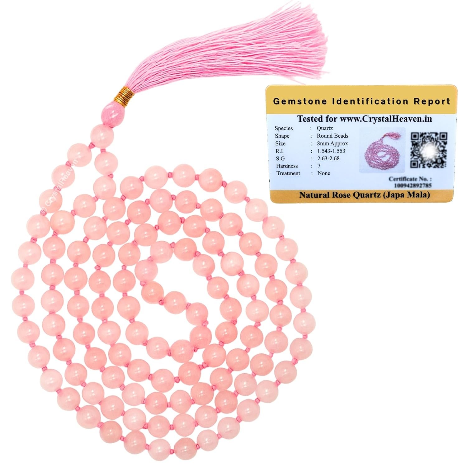 Crystal Heaven Rose Quartz Crystal Japa Mala Ganthi-108 Beads Buddhist Prayer Beads-Aaa Grade Original Healing Gemstone Agate Mala For Yoga Meditation Spiritual Reiki Feng Shui
