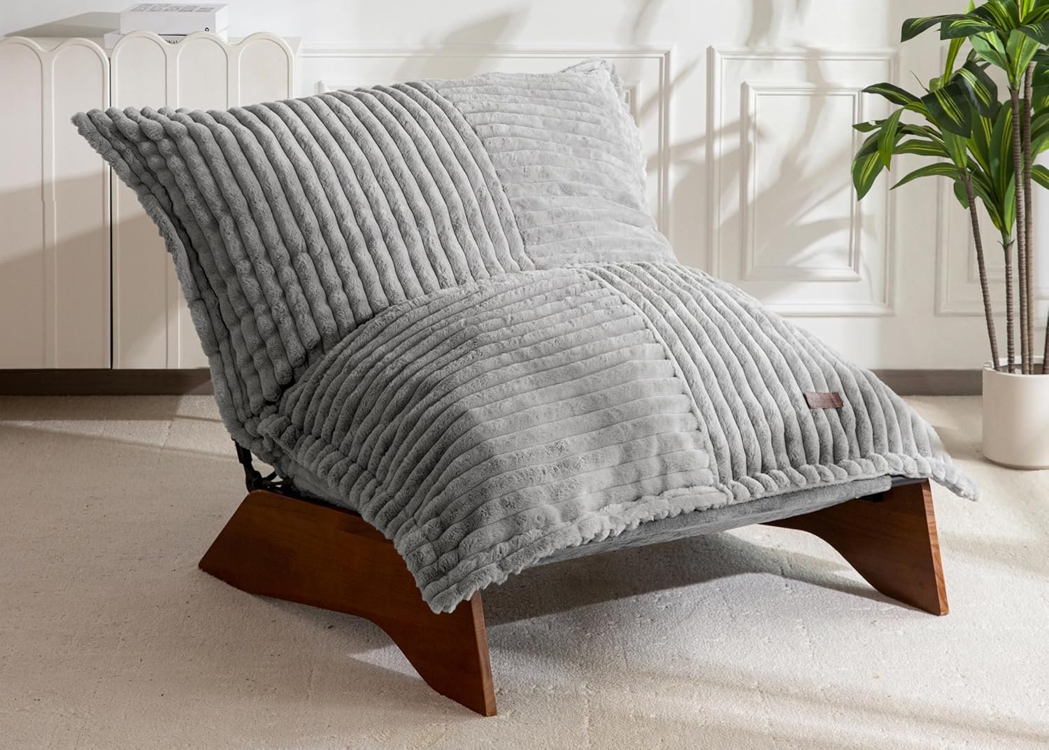 MAXYOYO Adjustable Living Room Chair, 3-Position Bean Bag Chair with Removable Cover, Upholstered Accent Chair with Frame, Soft Reclining Lounge for Bedroom, Apartment, Office, Grey