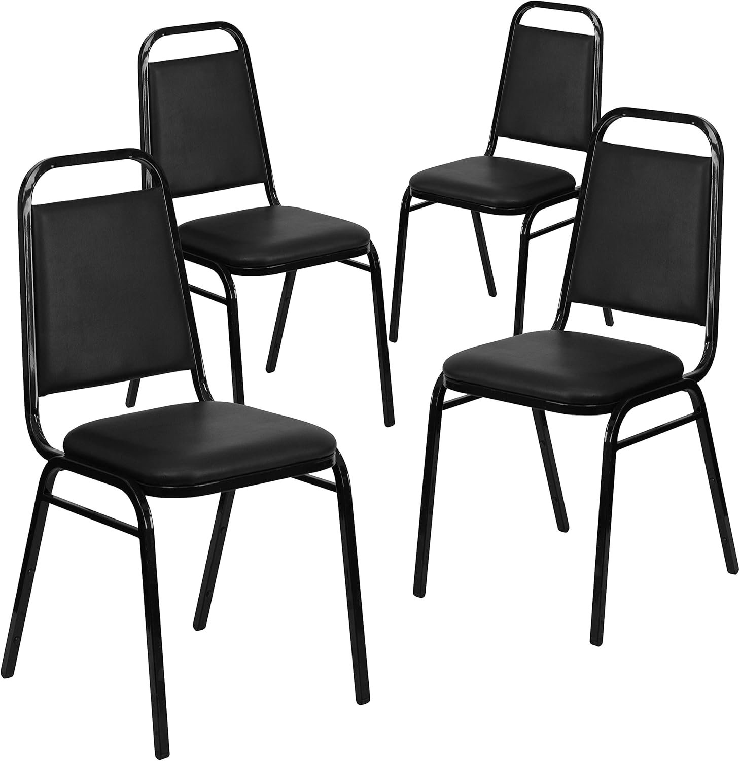Flash Furniture Hercules Series Trapezoidal Vinyl Banquet and Event Chairs, Commercial Event Chairs with Padded Seats and Backs, Set of 4, Black