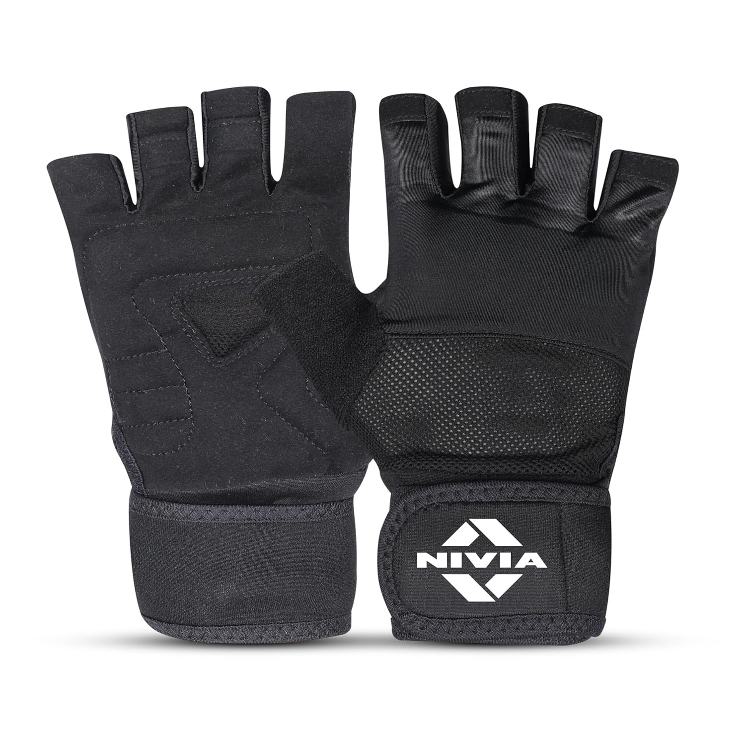 Nivia Enduro Gym Gloves with Wrist Support for Men & Women, Leather Palm & Mesh Back for Breathability, Ideal for Weightlifting, Training, Crossfit & Home Fitness Equipment (Black, M)