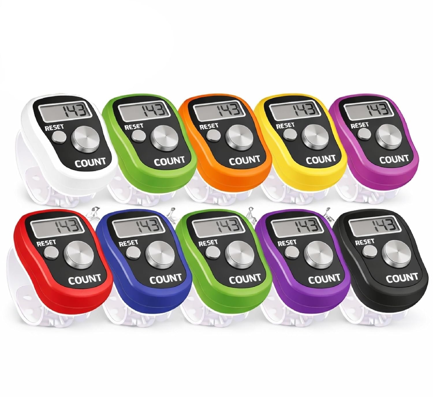 Digital Finger Tally Counter (Pack of 10) Counter for Chanting Mantra | Hand Finger Tally Counters | Head Electronic Tally Counter Jap & Cricket Umpire Counting Machine | Multicolor