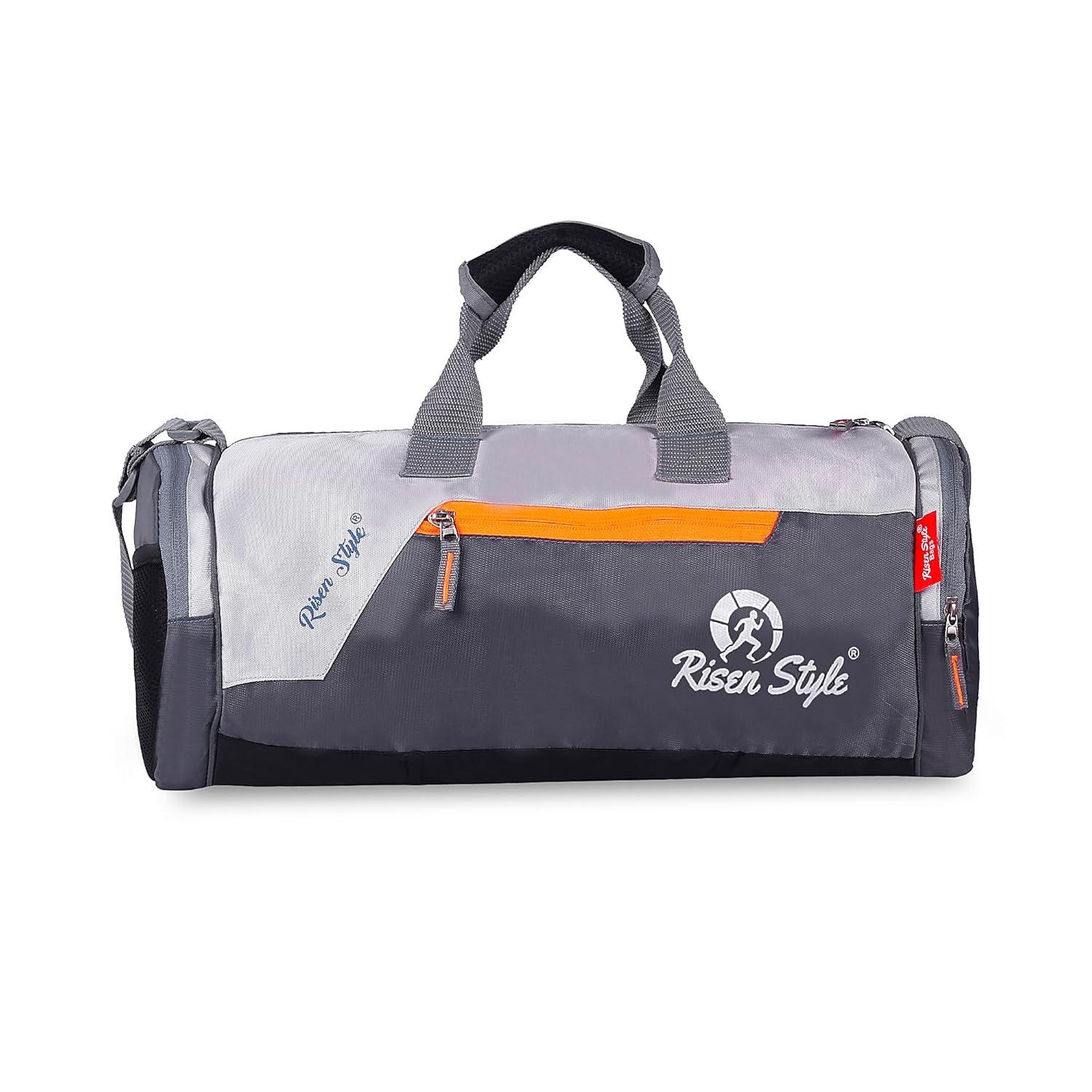 Sports Gym Bag, Grey and Orange, Shoe Compartment, Smooth Zip, Sturdy Handles