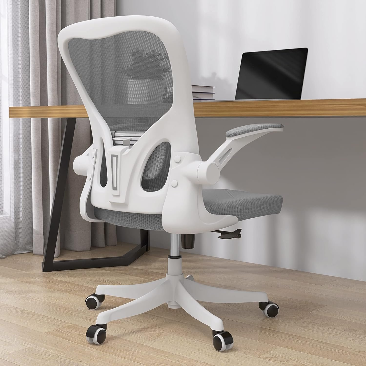 Monhey Ergonomic Office Chair, 90°-125° Tilt Back Home Desk Chair with 360° Swivel & Mute Wheels, High Back Mesh Computer Chair for Adults with Lumbar Support, 330 LBS Capacity (01White+Gray)