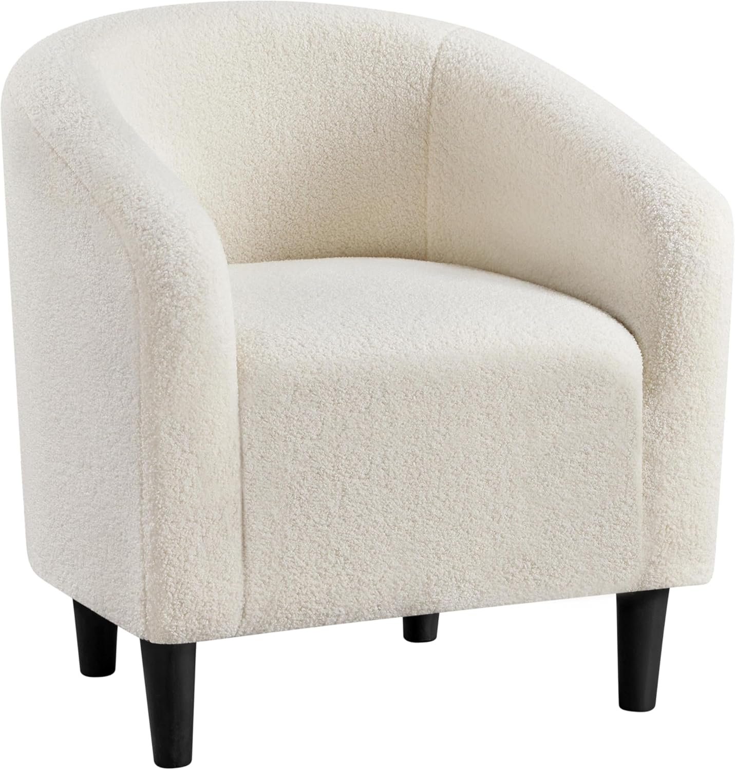 Yaheetech Accent Barrel Chair, Boucle Fabric Club Chair, Furry Sherpa Elegant Armchair with Cozy Soft Padded, Suitable for Living Room Bedroom Reception Room Office, Ivory