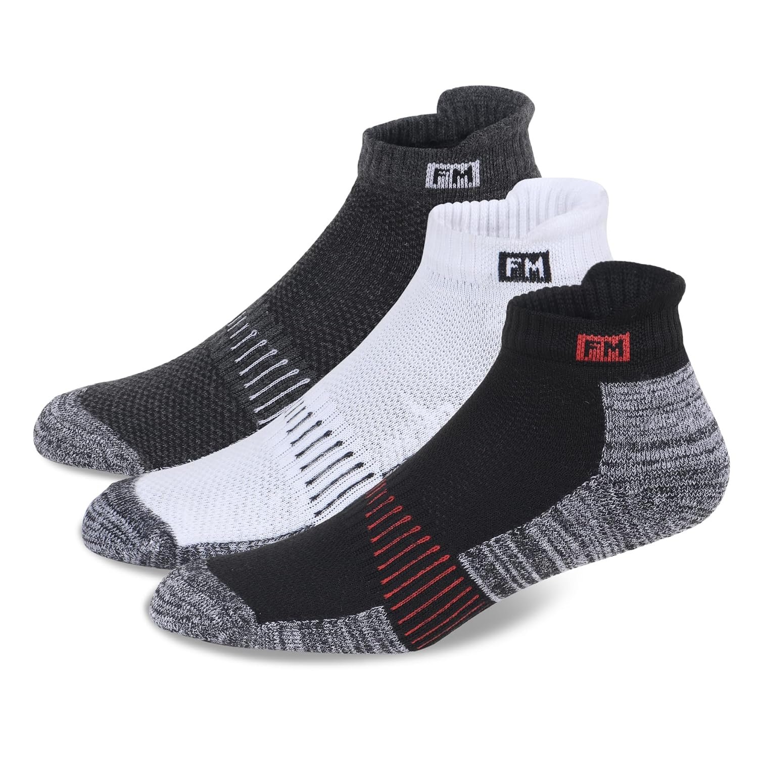 Fitness Mantra® Athletic Special Design Sneaker Length Socks | Free Size| Padded Cushion| Breathable| Daily Use|3 Pairs|