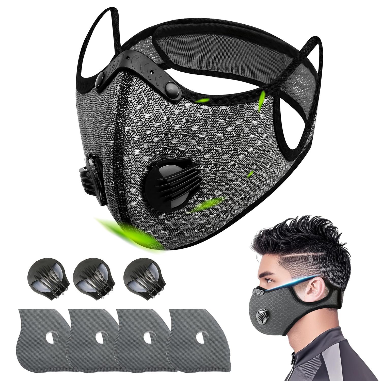Face Mask for Bikers, Dustproof & Pollution Protection, Replaceable Filters & Valves, Comfortable Fit for Cycling Use | Reusable | 3 Valves | 4 Filters | Breathable Fit | Sports Use