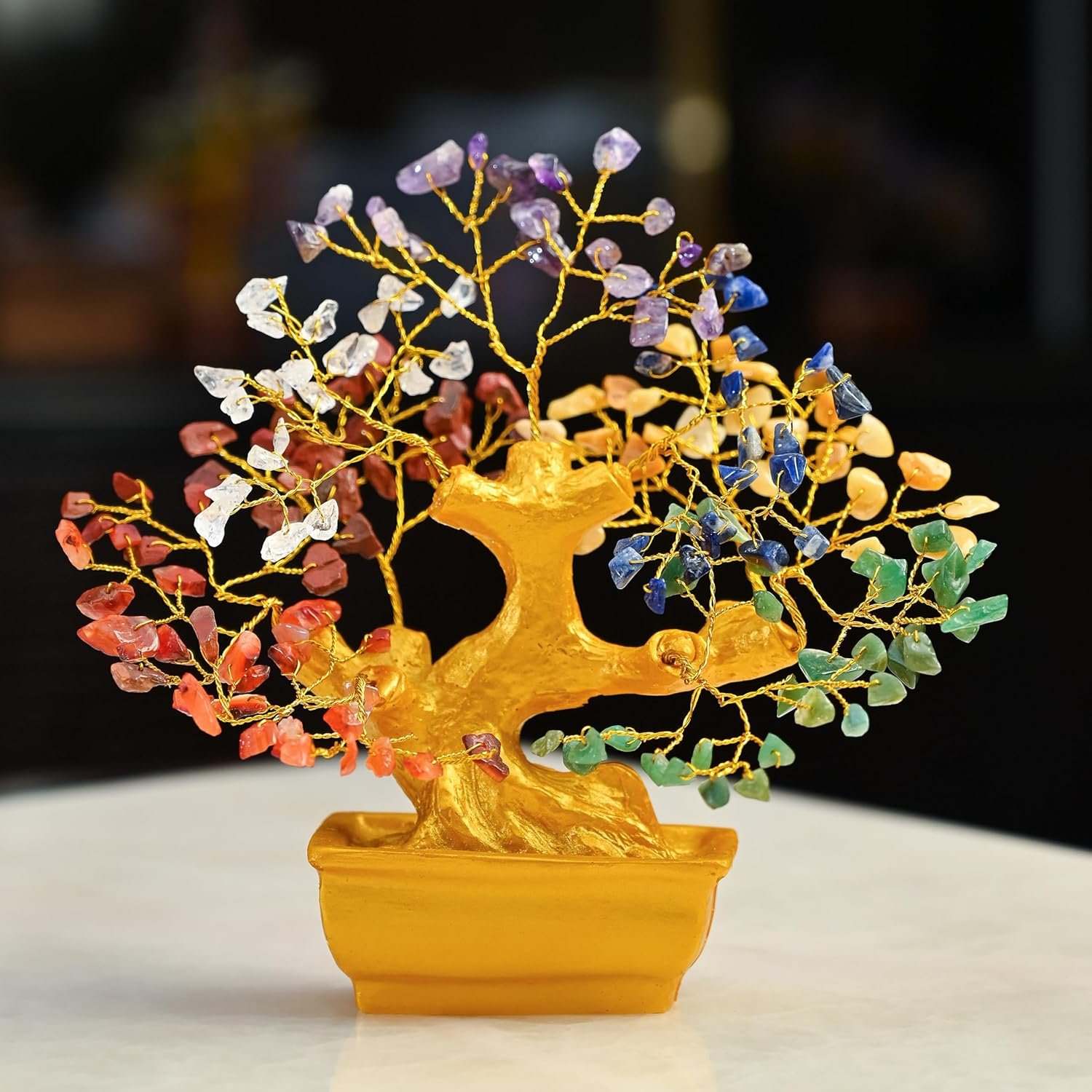 ZAICUS Seven Chakra Crystal Tree Showpiece – Handmade Gemstone Tree for Healing, Positivity & Home Décor – Feng Shui Good Luck Gift (6 x 4 inch)