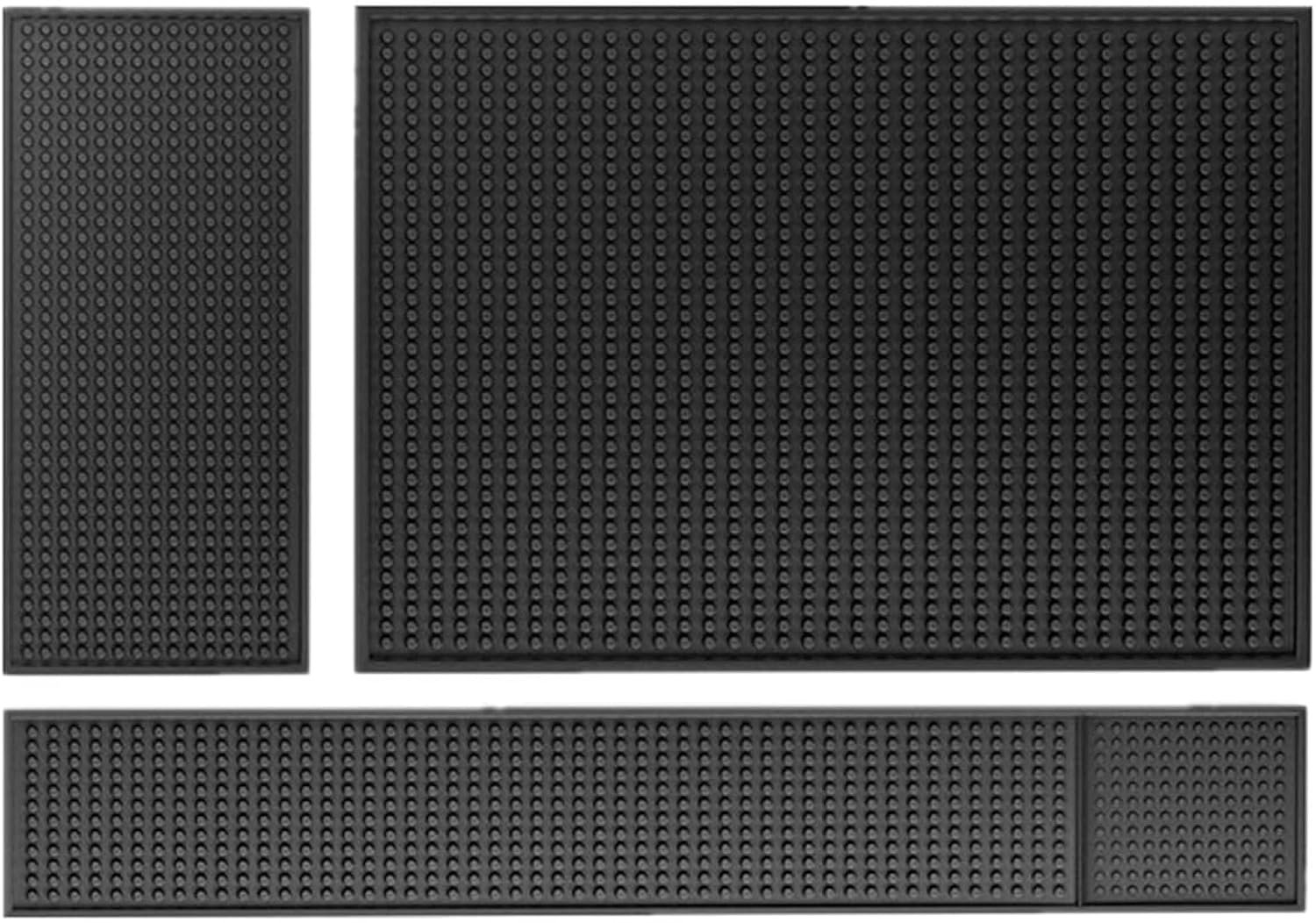 Professional Rubber Bar Mat (Set of 3) 60×8, 45×30, 30×15 cm, Service Countertop Barber Service Spill Mat.