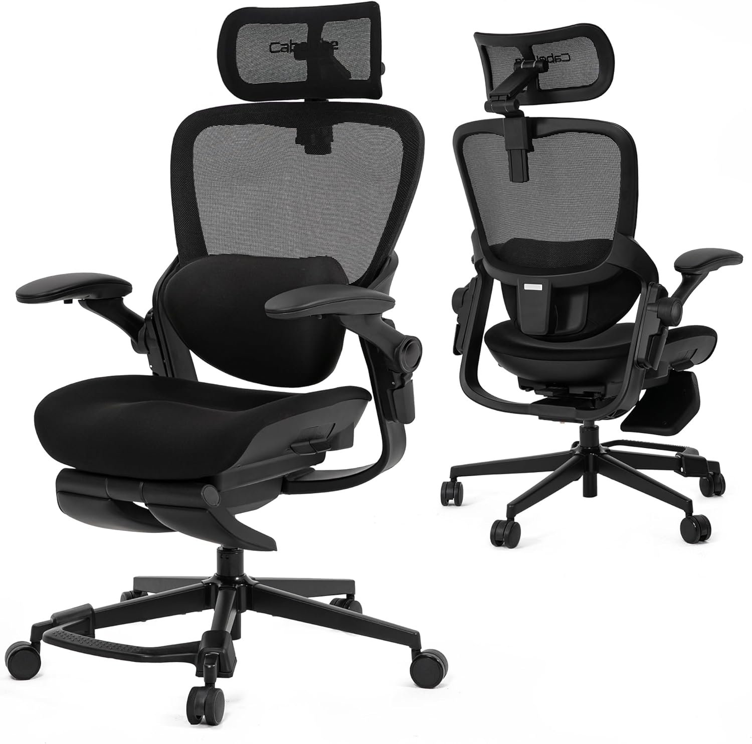 CabLady S2 Petite Ergonomic Office Chair for Women, Small Frame Desk Chair with Adjustable Lumbar, Headrest & Footrest, Space-Saving Flip-Up Armrests