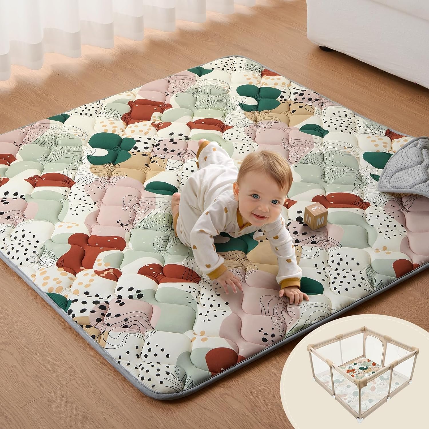 Blissful Diary Baby Play Mats for Floor, 50×50 Inch Crawling Mat for Playpen, Thick Padding Foam Playmats for Babies and Toddlers, Modern Abstract
