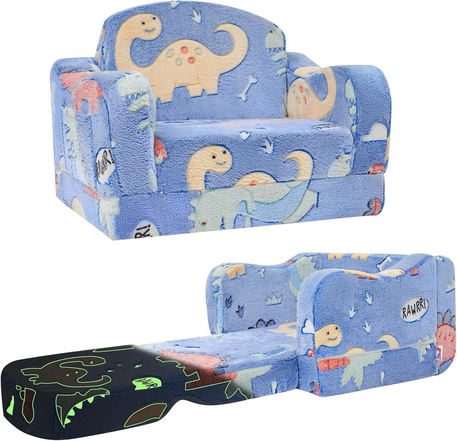 Thick Comfy Toddler Chair and Couch for Kids,2-in-1 Soft Plush Fold Out Sofa for Children,Convertible Couch to Lounger for Toddler