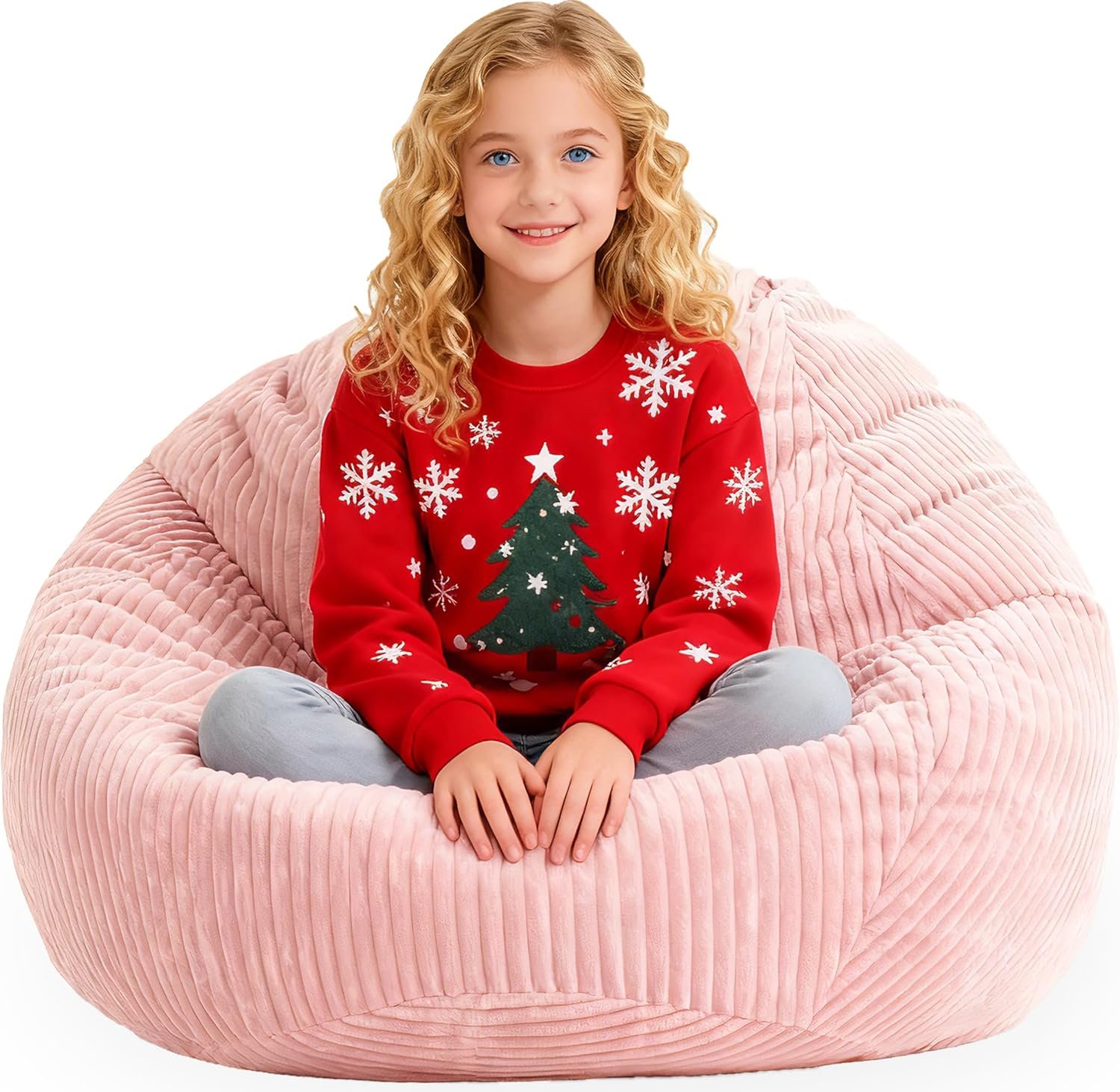 ENBAOHUI Bean Bag Chairs with Memory Foam Chairs for Kids Teens Toddler Faux Fur Sofa Chair with Handle Light Pink