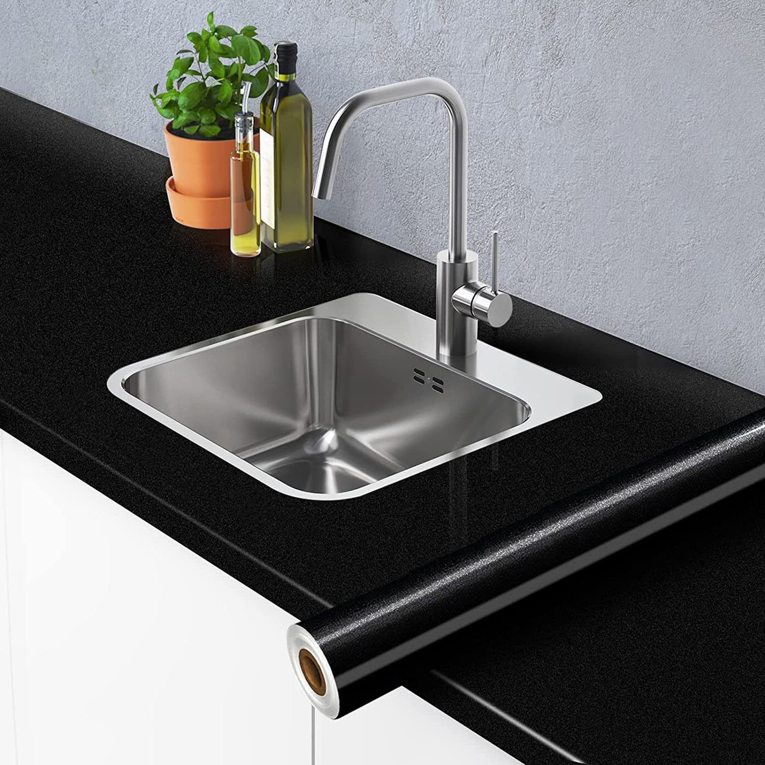 Black Marble Contact Paper Glossy Waterproof Self Adhesive Wallpaper for Kitchen Peel and Stick Backsplash Vinyl Removable Wall Paper Kitchen Countertop Wallpaper (24 X 78 Inch)