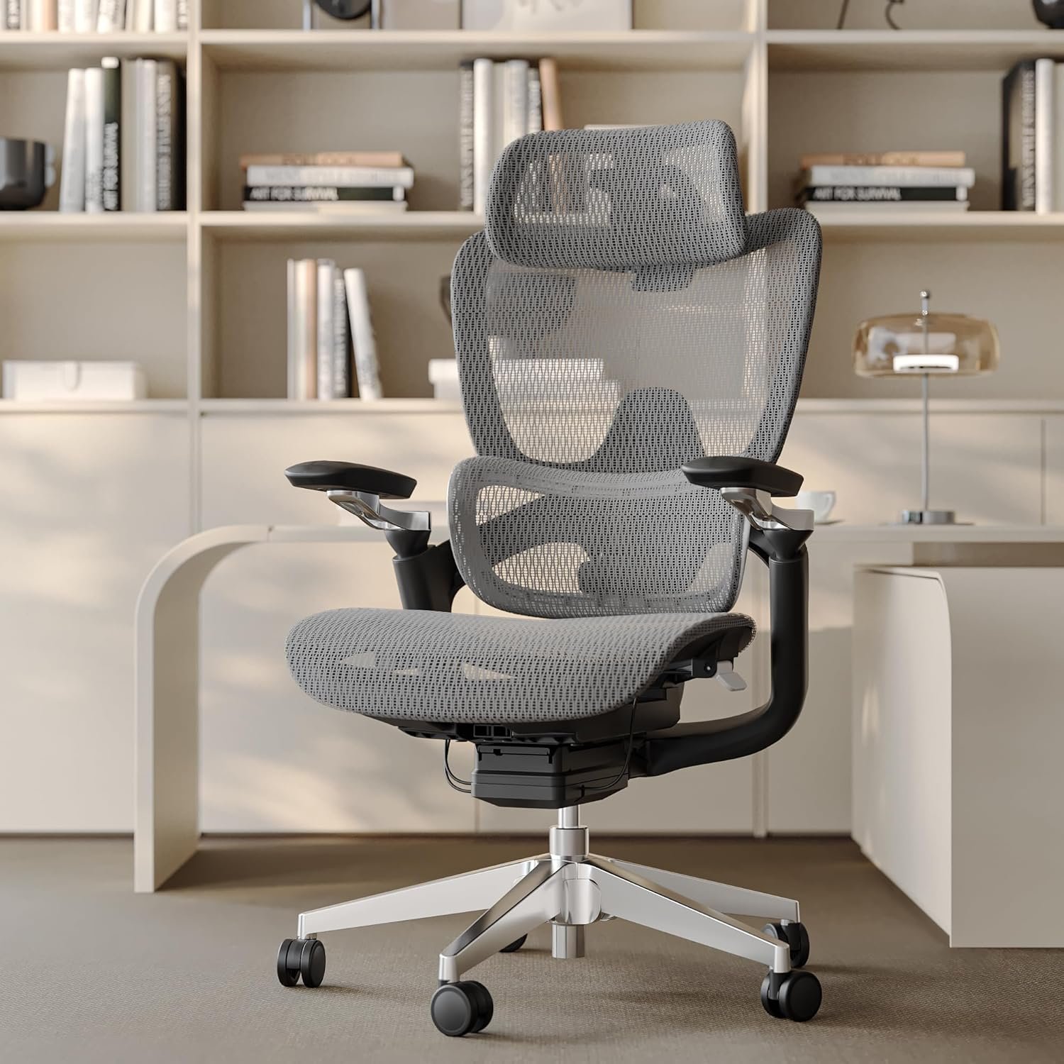 Ergonomic Office Chair with Adjustable 3D Lumbar Support, Mesh Computer Chair 5D Armrests, Home Desk Chair with 4D Headrest, 90-130°Tilt, BIFMA Certified, Model Zen (Grey)