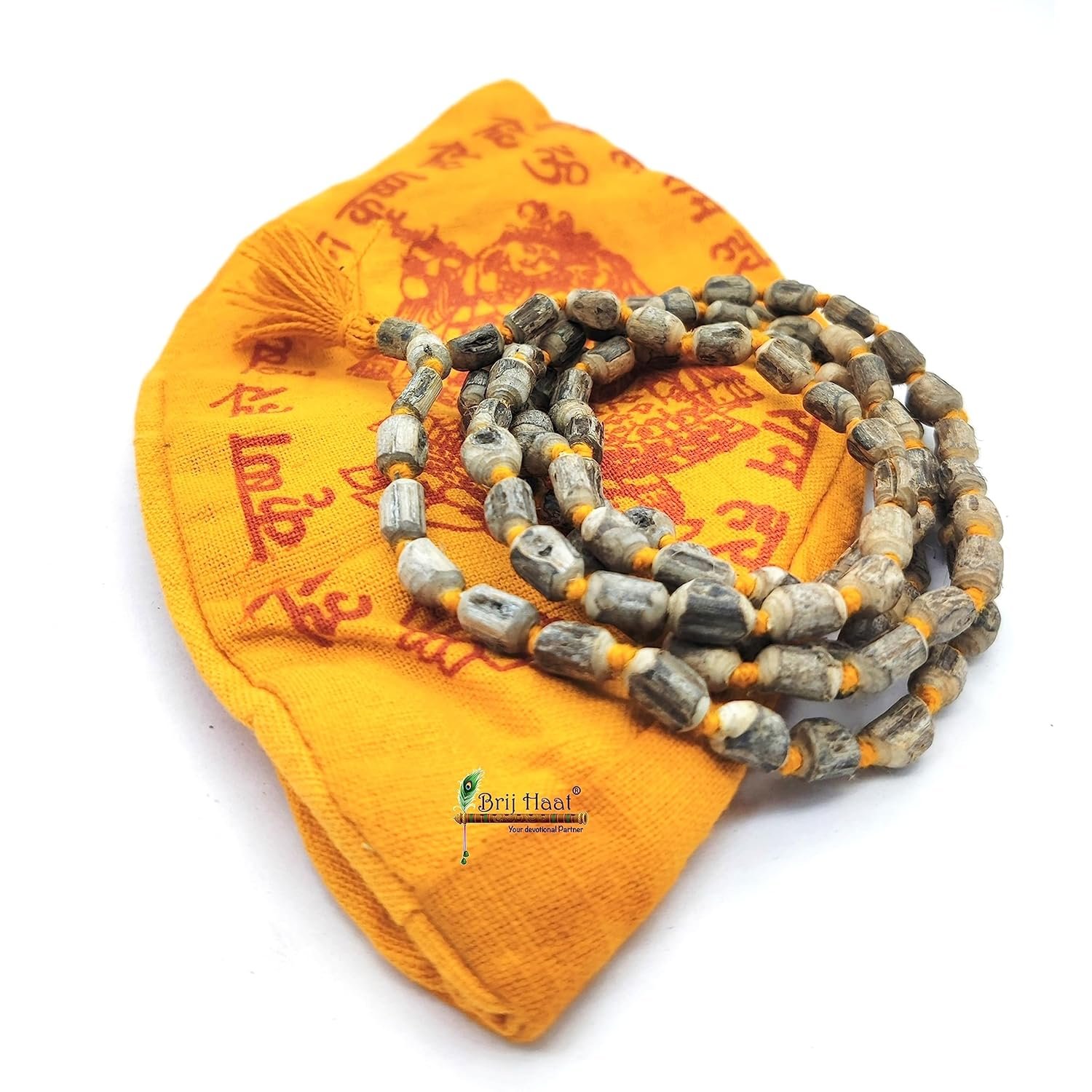 BRIJ HAAT Original Rosary Tulsi Mala 108+1 Beads with Cotton Gaumukhi Japa Bag