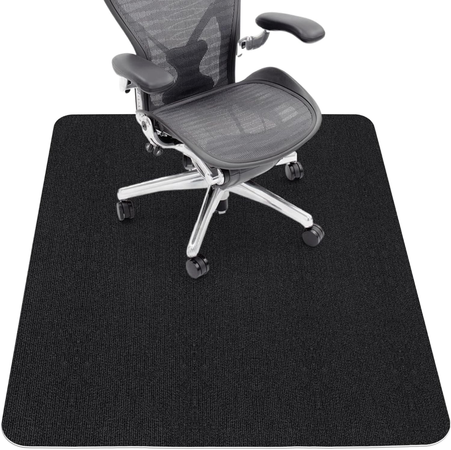 Sycoodeal Office Chair Mat for Hardwood Floor,Office Computer Gaming Chair Mat for Tile Floor,Large Floor Protector Rug,Anti-Slip,Easy to Clean,Pure Black(48″x36″)