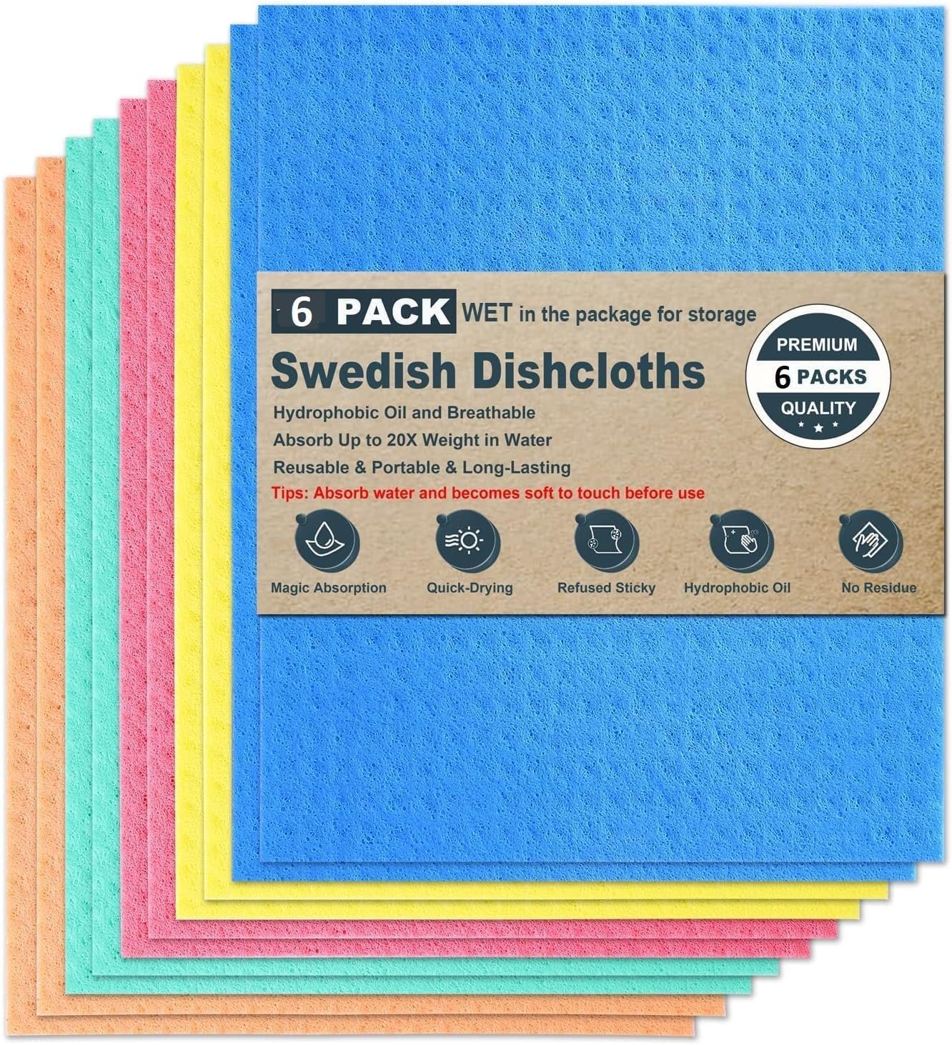 SHUTTLE ART Kitchen Cleaning Wet Wipes Sponge Reusable and Washable Cellulose Sponge Cloths Dish Towels, Absorbent and No Odor Paper Towels for Dishes ＆ Counters (Multicolour) (12)