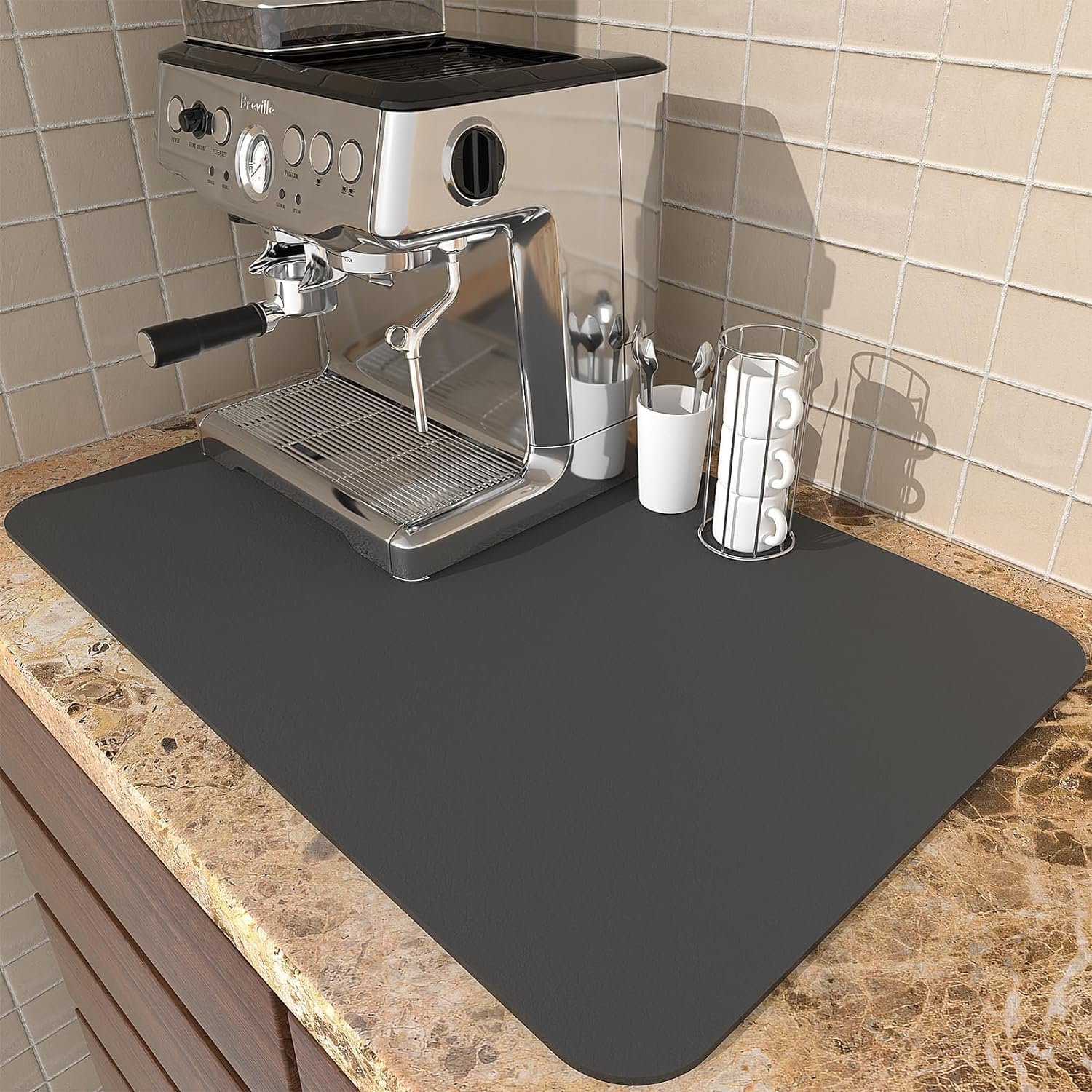 Quick Drying Dish Drying Kitchen Mat – Water Absorbent, Non-Slip Mat for Kitchen Counter, Perfect for Dishes & Utensils (40X30CM)