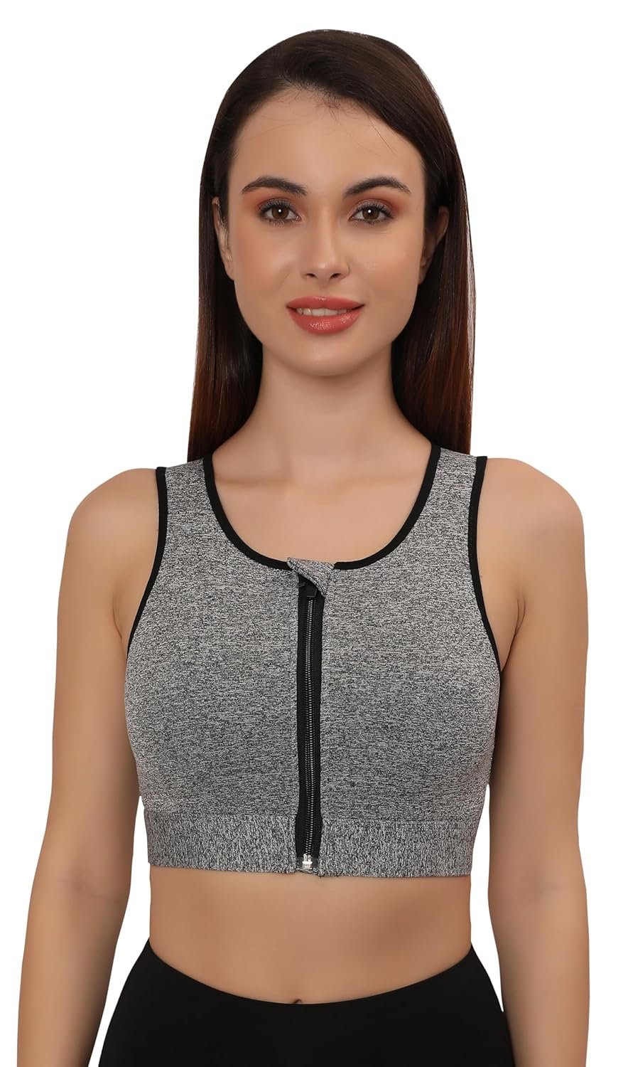 GLAMORAS Women’s Sports Bra | Wirefree Full Coverage Sports Bra | Medium Impact Mesh Racerback Design with Front Zip, Cushion Straps & Removable Pads | Ideal for Gym, Yoga, Fitness Workouts