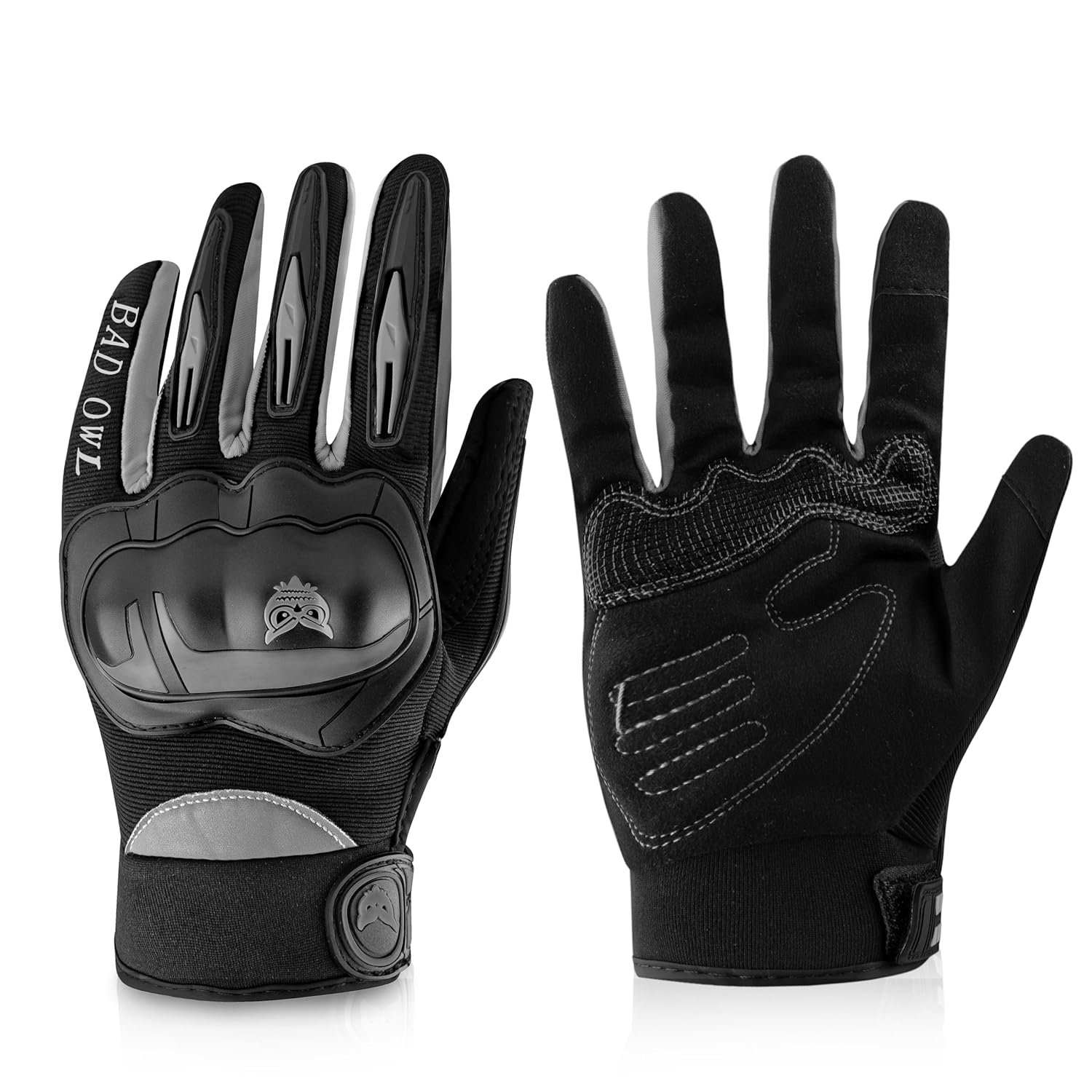 BADOWL RYDON Knuckle Protection Riding Gloves | Anti-Slip Grip & Touchscreen Sports Gloves | Durable, Breathable, All-Weather Design (Grey, L)