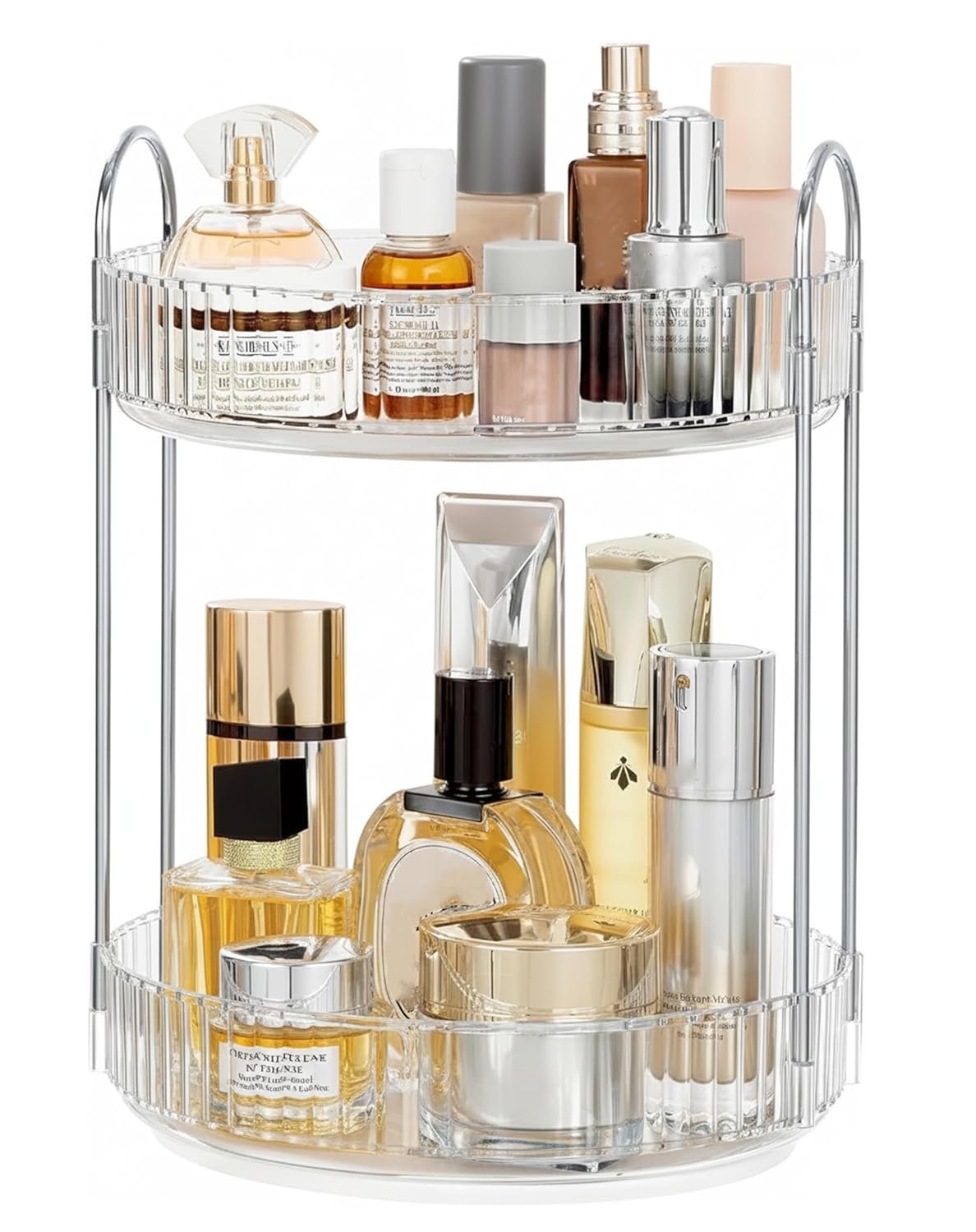 INOVERA (LABEL) 2- Tier 360° Rotating Makeup Cosmetic Organizer – Countertop Skincare & Bathroom Accessories Holder – Dressing Table Vanity Storage Organiser for Perfumes, Lotions (Transparent)