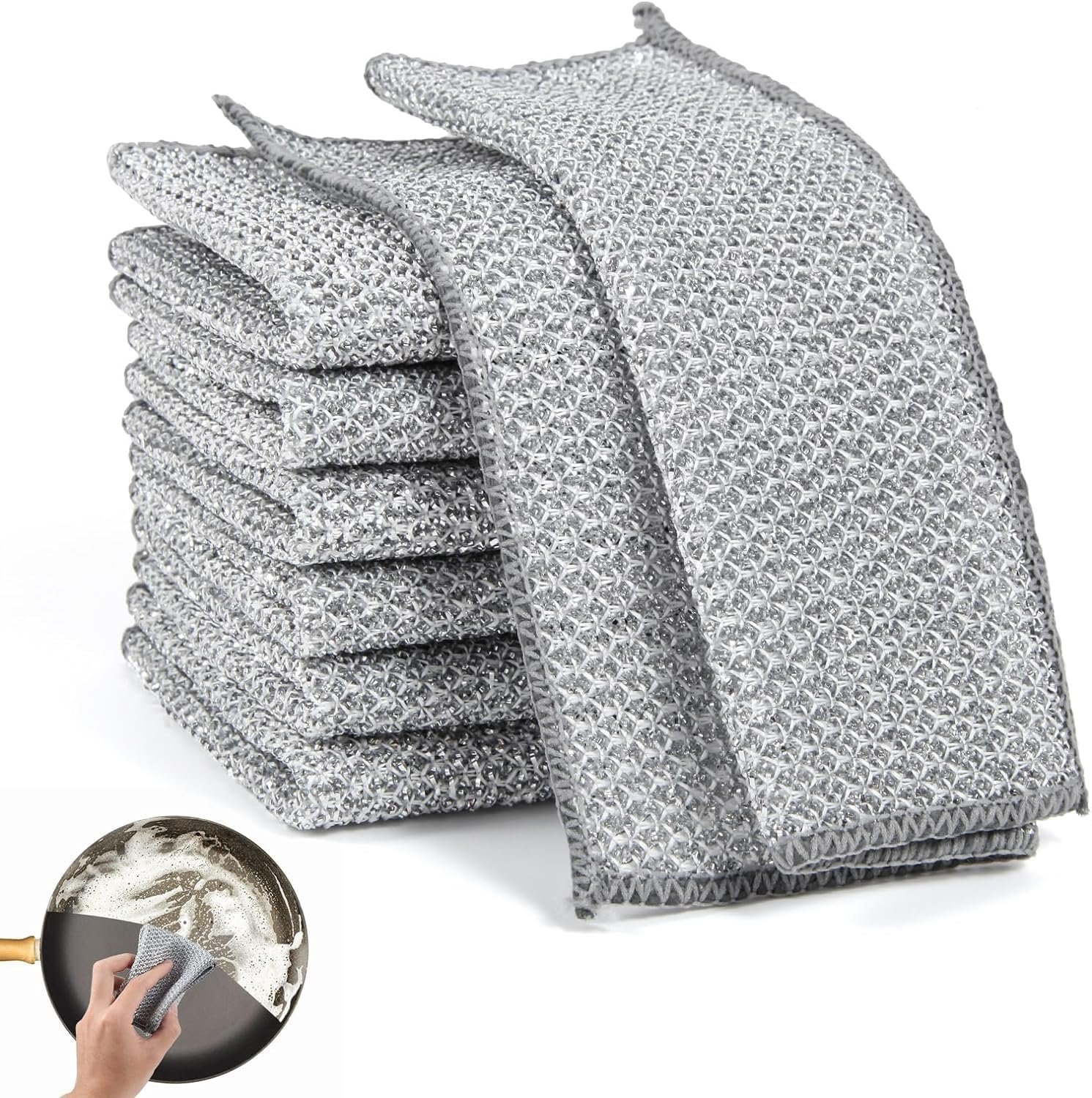 Non-Scratch Dish Wash Cloth (Pack of 8), Steel Wire Dishwashing Rags for Wet and Dry Stainless Steel Scrubber Non-Scratch Wire Dishcloth for Washing Dishes Sinks Counters (8)