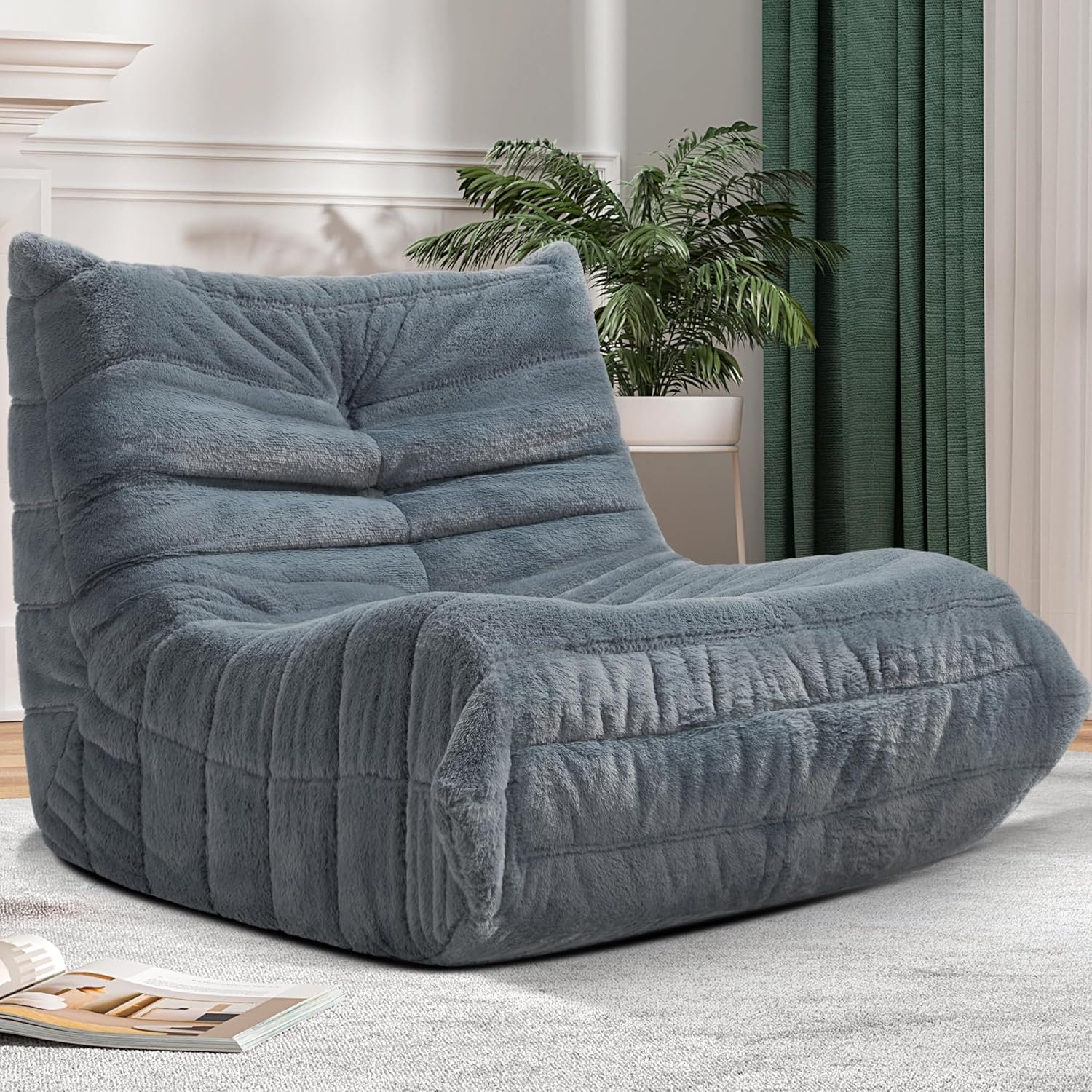Bean Bag Chair Big Sofa Beanbag Chair for Adults Fireside Chair Bean Bag Lounger with Memory Foam Filled for Home,Apartment or Gaming Venue(Grey Plush Single)